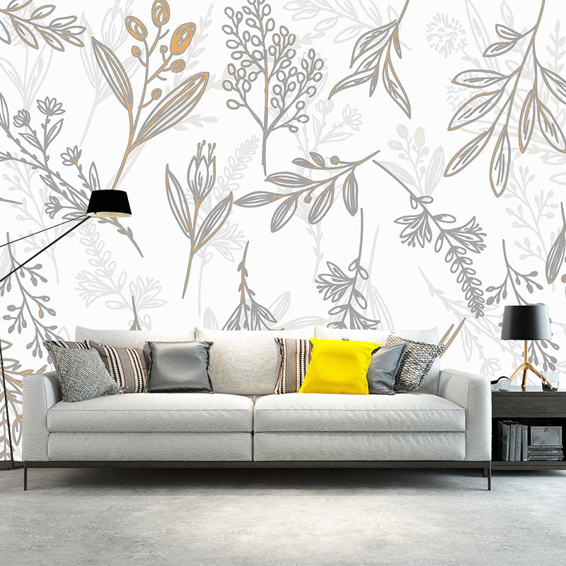 Modern Illustration Mural Wallpaper Leaves Decoration Indoor Wall Mural