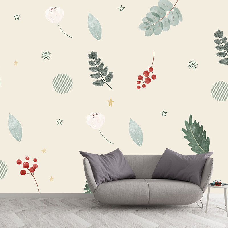 Modern Illustration Mural Wallpaper Leaves Decoration Indoor Wall Mural