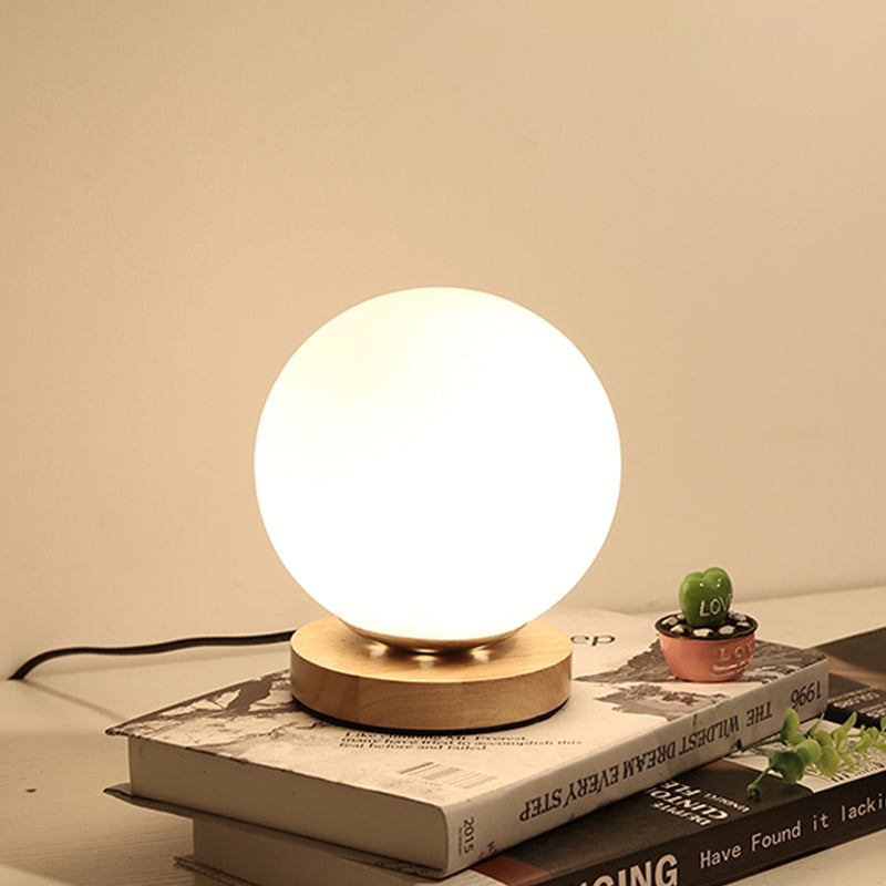 Single Bulb Globe/Cylinder/Square Shade Reading Book Light Modern Wood White Glass Task Lighting