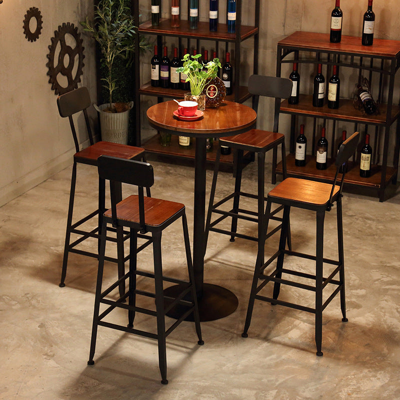 Industrial Pub Table Solid Wood Pedestal Round Bar Table in Brown