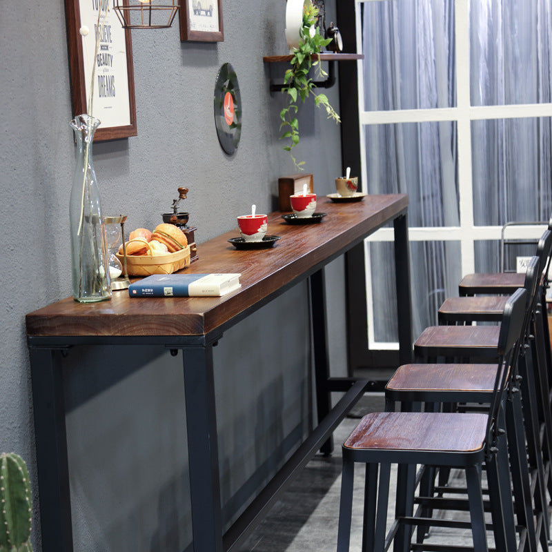 Industrial Bar Table Solid Wood Rectangle Pub Table for Indoor