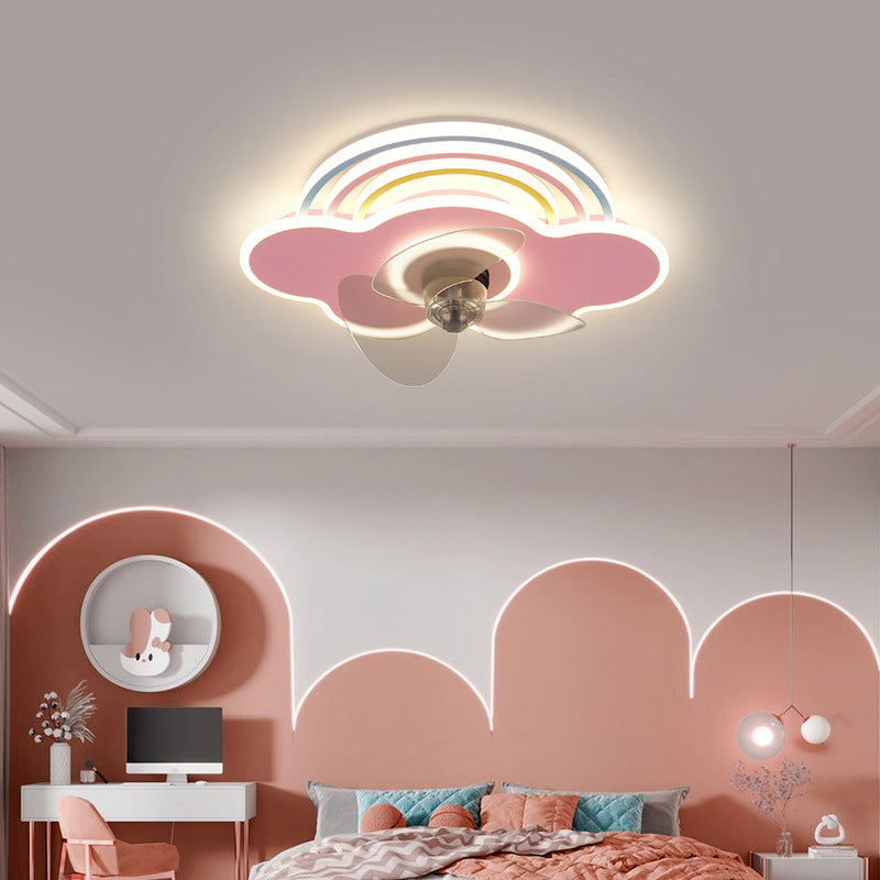 3-Blade Ceiling Fan Children Metallic Pink Fan with Light for Dining Room