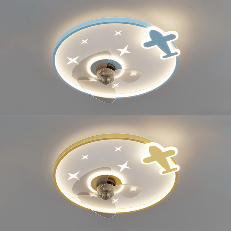 3-Blade LED Ceiling Fan Metallic Polish Finish Children Fan with Light for Hallway