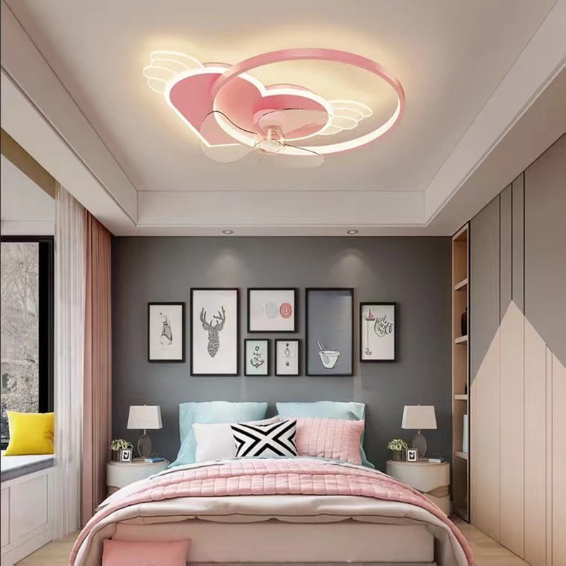 3-Blade Fan with Light Children Pink Ceiling Fan for Hallway Foyer