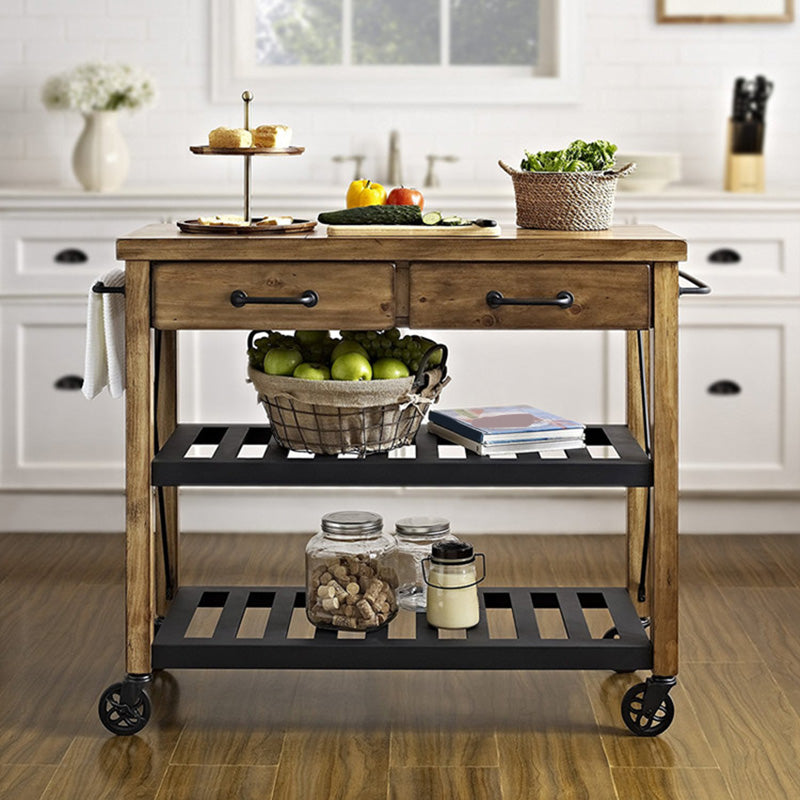 Modern Style Rolling Kitchen Cart Solid Wood Kitchen Island Cart with Drawer