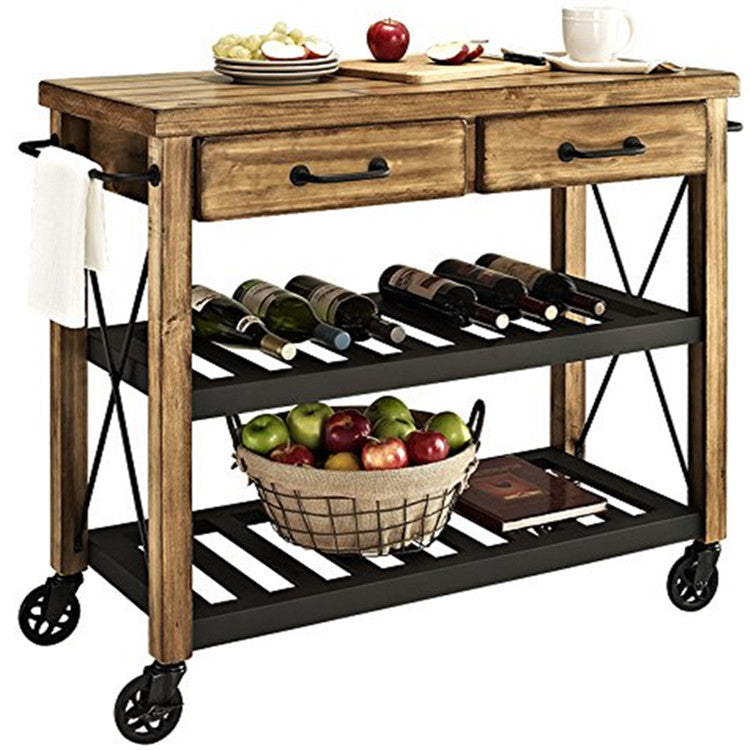 Modern Style Rolling Kitchen Cart Solid Wood Kitchen Island Cart with Drawer