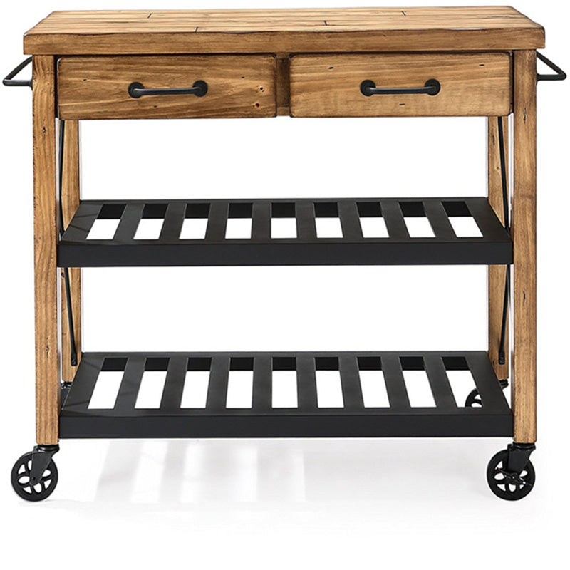 Modern Style Rolling Kitchen Cart Solid Wood Kitchen Island Cart with Drawer