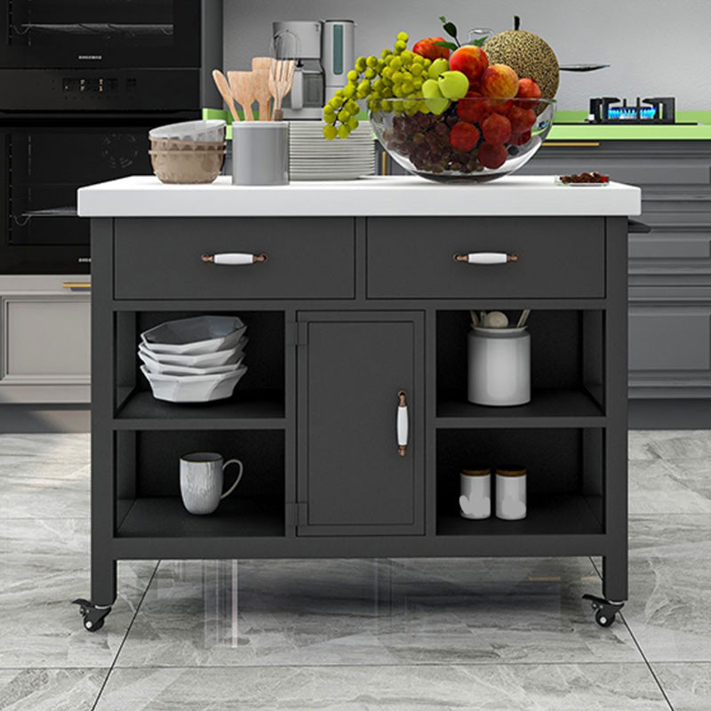 Modern Rolling Kitchen Cart Marble Rectangular Kitchen Island Cart with Drawer