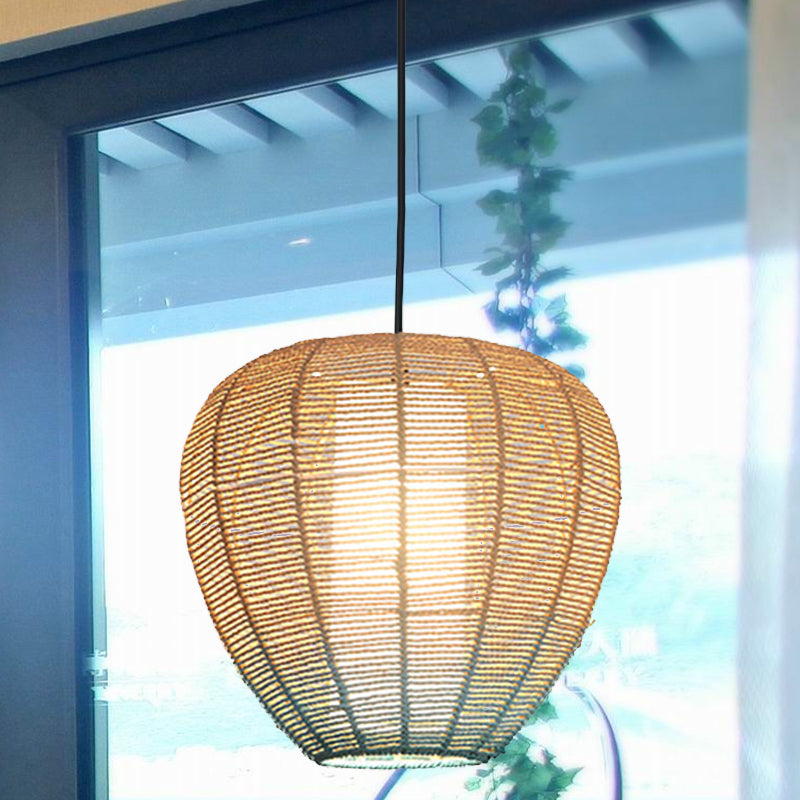 Beige and Blue Curved/Elongated Hanging Light Contemporary 1 Light Hemp Rope Pendant Lighting for Restaurant, 6.5"/8.5"/14" Wide