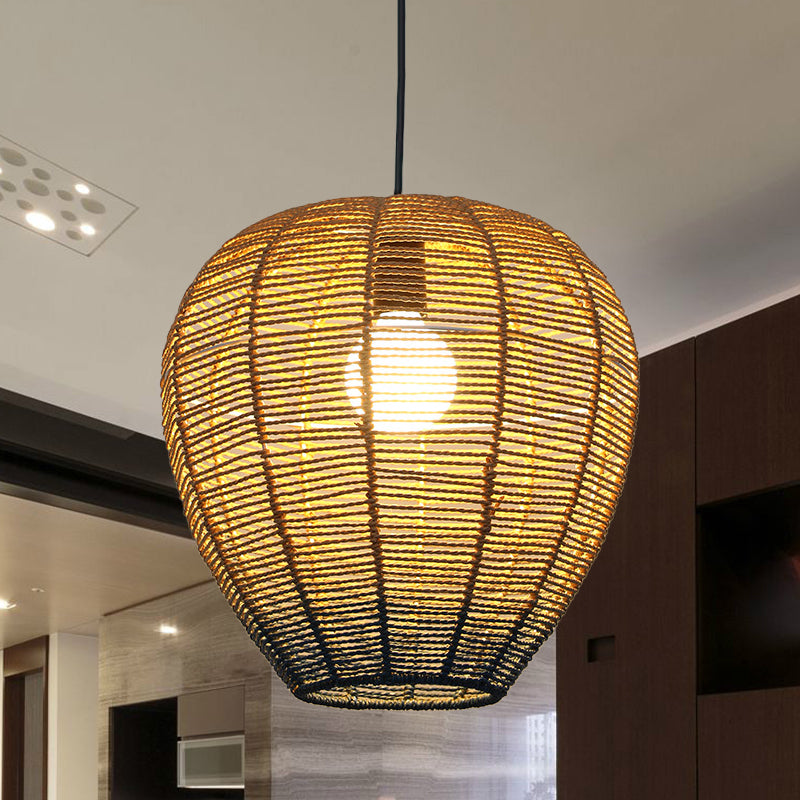 Beige and Blue Curved/Elongated Hanging Light Contemporary 1 Light Hemp Rope Pendant Lighting for Restaurant, 6.5"/8.5"/14" Wide