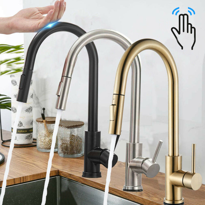 Modern Style Retractable Kitchen Faucet Stainless Steel 1-Handle Kitchen Faucet