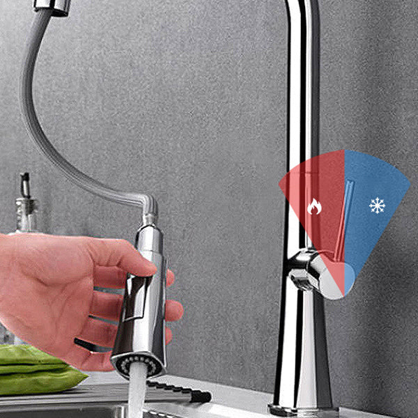 Contemporary One Handle Kitchen Faucet Pull Down 1-Hold  Bar Faucet with Pull Out Sprayer