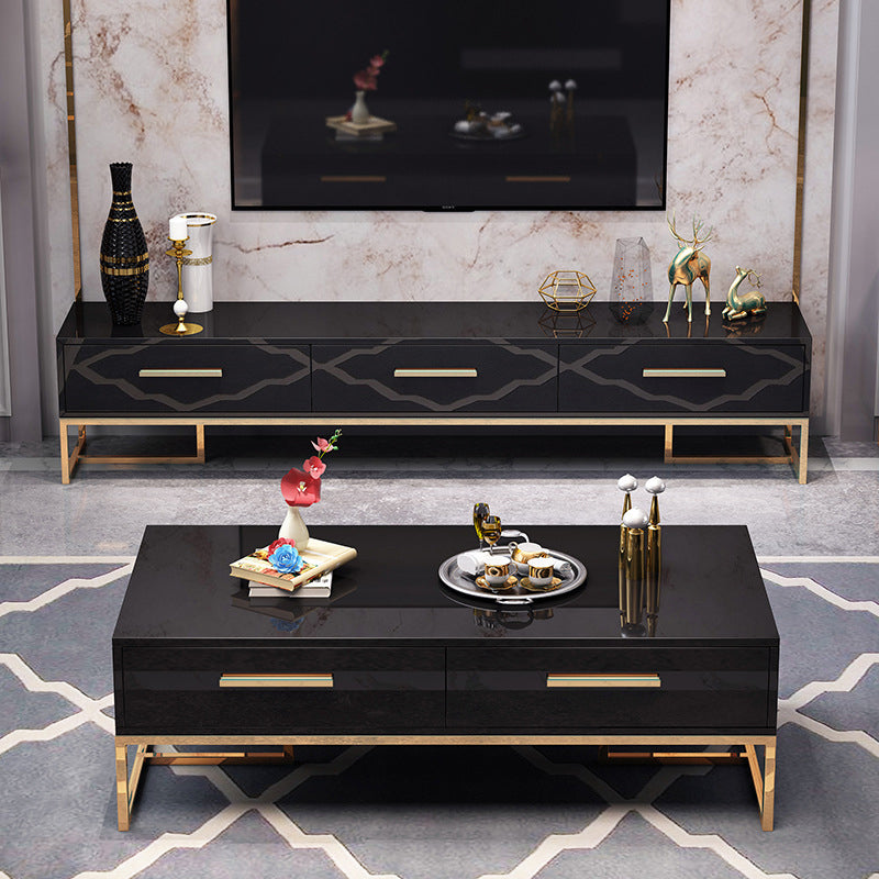 Glam TV Media Stand Glass Enclosed Storage TV Stand Console with Drawers