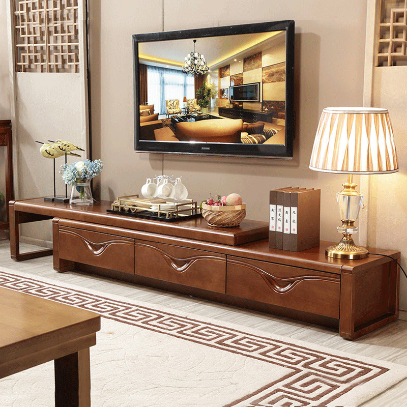 Traditional TV Media Stand Rubberwood TV Stand Console with Drawers