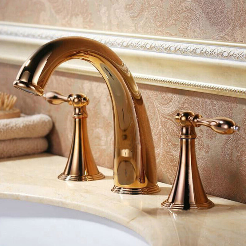 Luxury 3 Hole Sink Bathroom Faucet Lever Handle Basin Faucet Circular Brass Faucet