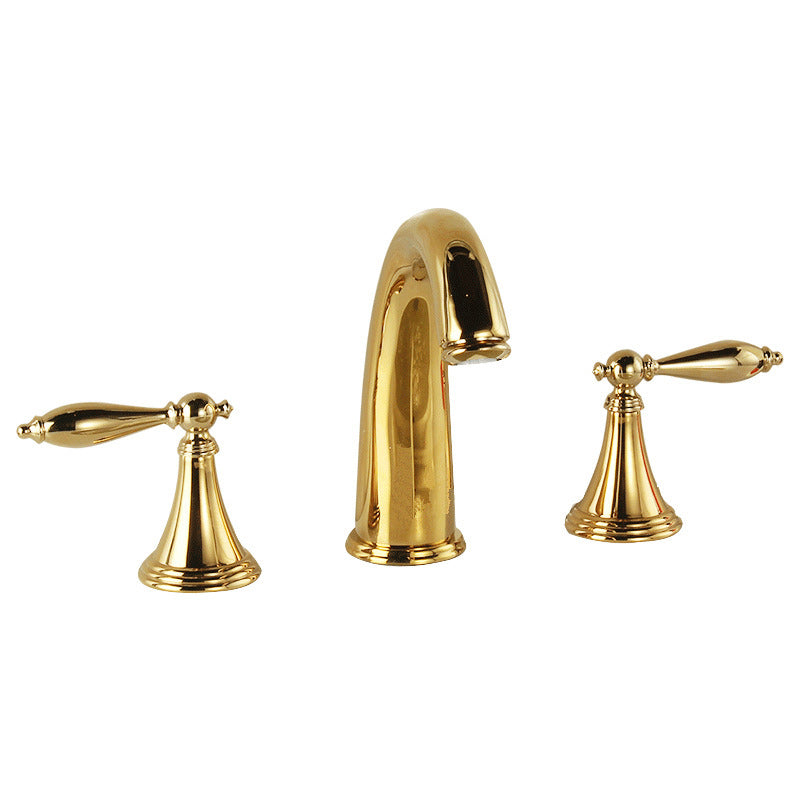 Luxury 3 Hole Sink Bathroom Faucet Lever Handle Basin Faucet Circular Brass Faucet