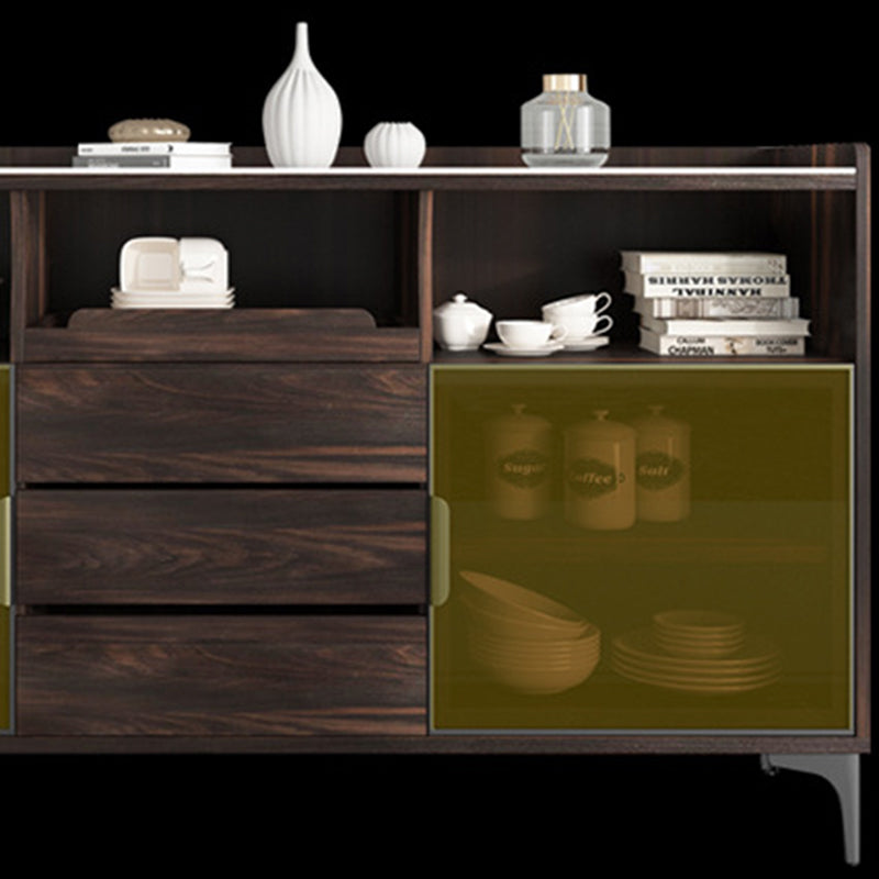 Modern Walnut Dining Hutch 3 Drawers Brown Hutch Cabinet for Dining Room