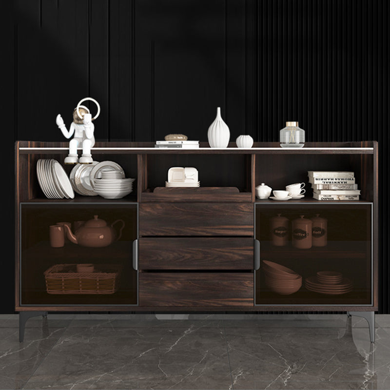 Modern Walnut Dining Hutch 3 Drawers Brown Hutch Cabinet for Dining Room