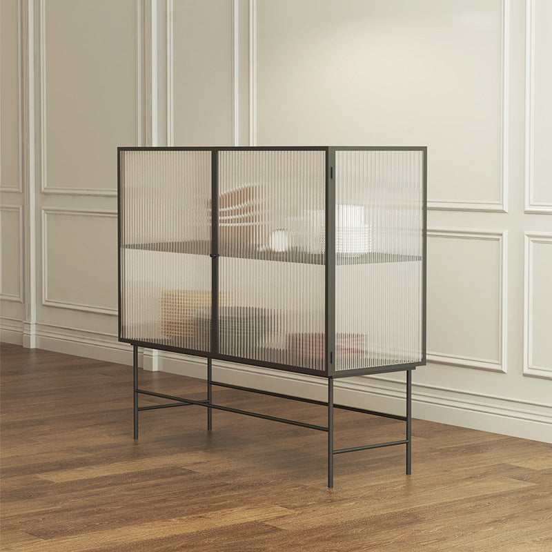 Modern Steel Curio Cabinet 13.5" W Standard Black Cabinet for Dining Room