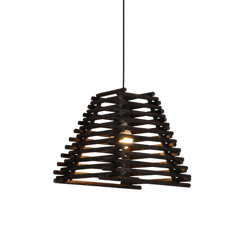 Country Trapezoid Hanging Light Thin/Thick Bamboo Single Light Dining Room Pendant Light in Brown