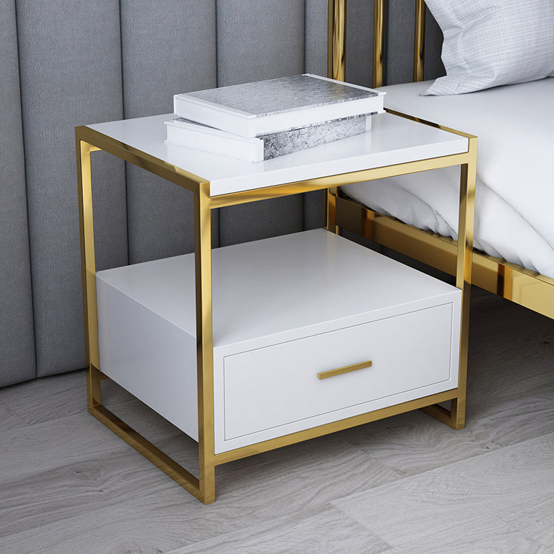 Wooden and Metal Bed Nightstand Modern Minimalist Bedside Table with Legs