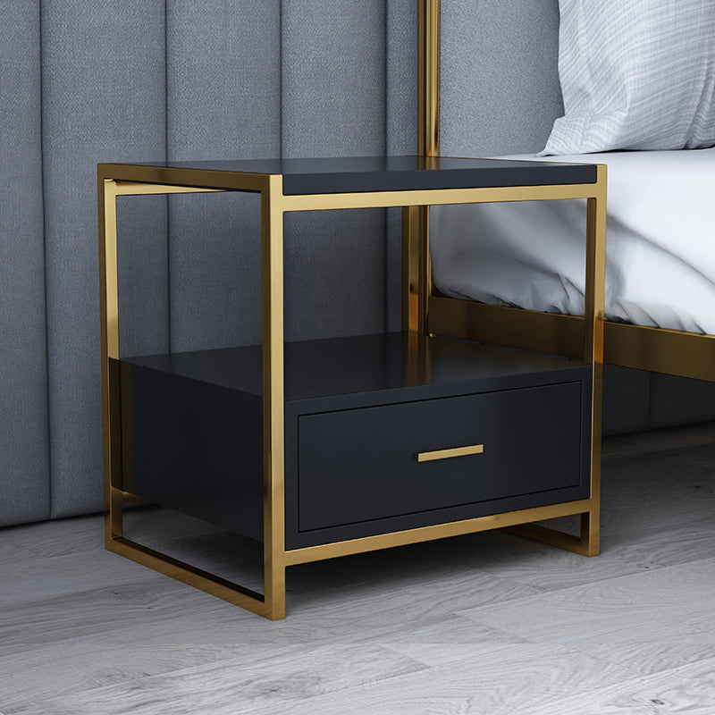 Wooden and Metal Bed Nightstand Modern Minimalist Bedside Table with Legs