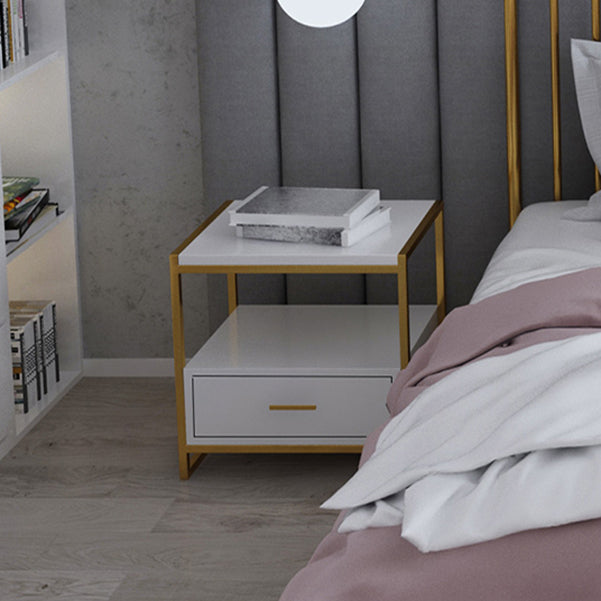 Wooden and Metal Bed Nightstand Modern Minimalist Bedside Table with Legs