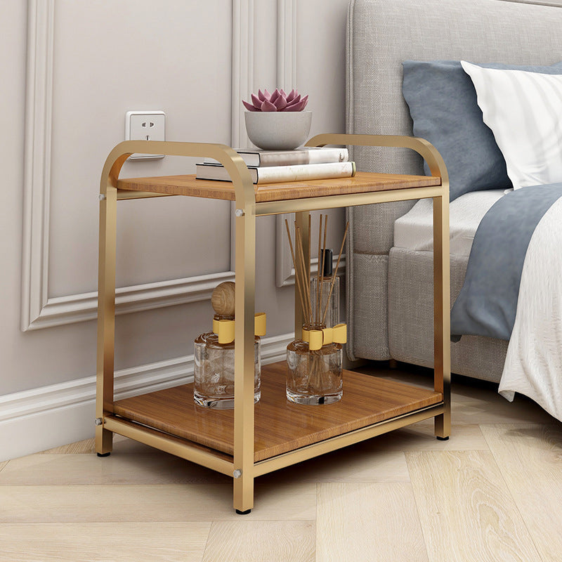 Wooden and Metal Bedside Cabinet Modern Minimalist Open Bedside Table with Legs