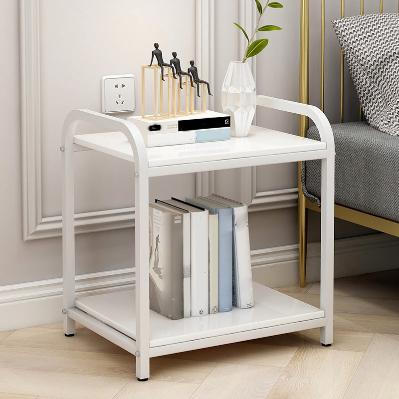 Wooden and Metal Bedside Cabinet Modern Minimalist Open Bedside Table with Legs