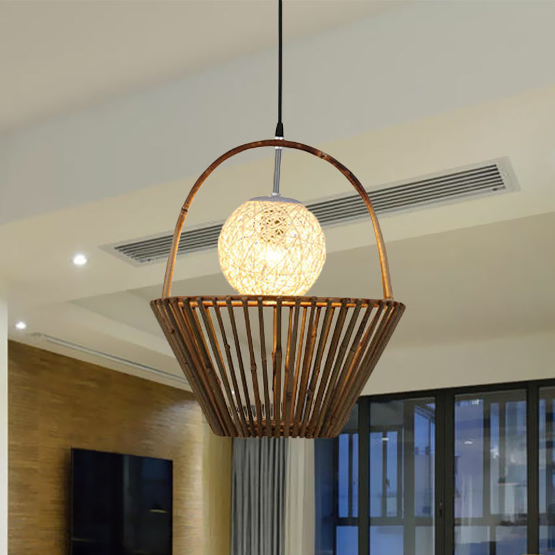 Panier de campagne / toit en forme de plafond pendentif Light Bamboo 1/2 lumières Restaurant la lumière suspendue en marron