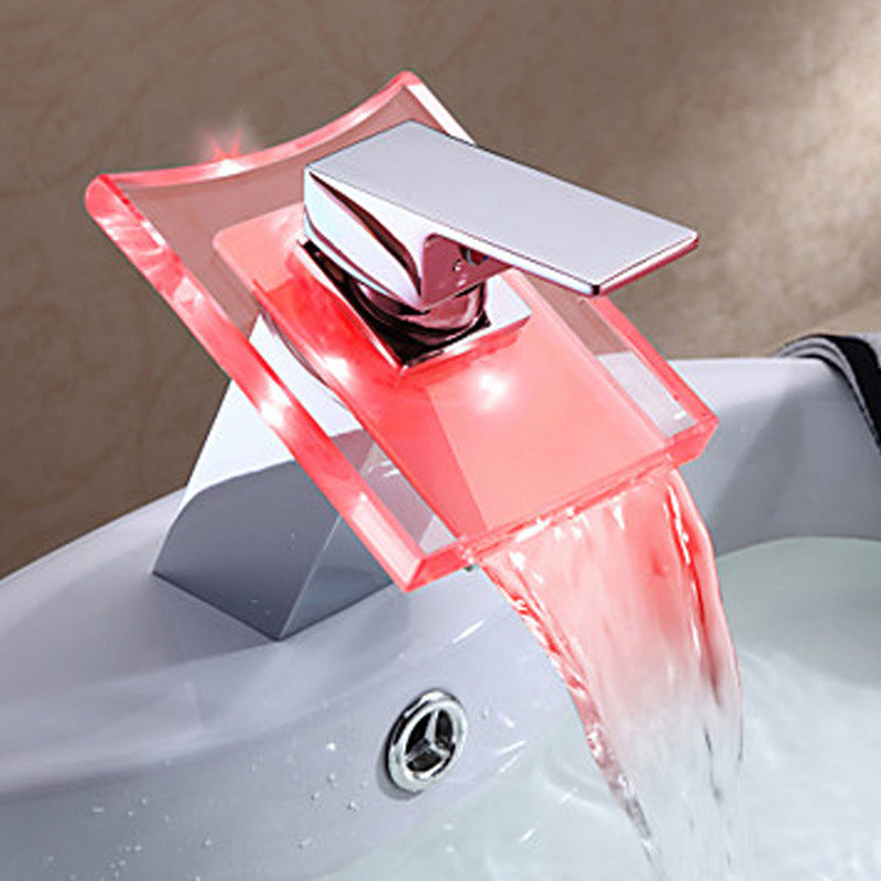 1-Handle Lavatory Faucet 1-Hole Copper Vessel Sink Faucet with LED Lighting