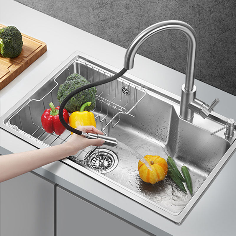 Contemporary Style Kitchen Sink Stainless Steel 2 Holes Drop-In Kitchen Sink