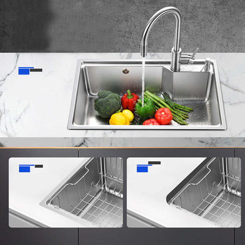 Contemporary Style Kitchen Sink Stainless Steel 2 Holes Drop-In Kitchen Sink