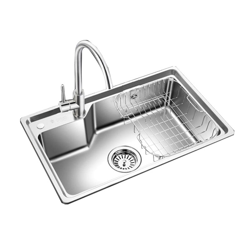 Contemporary Style Kitchen Sink Stainless Steel 2 Holes Drop-In Kitchen Sink