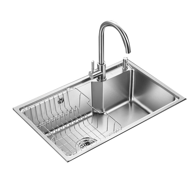 Contemporary Style Kitchen Sink Stainless Steel 2 Holes Drop-In Kitchen Sink