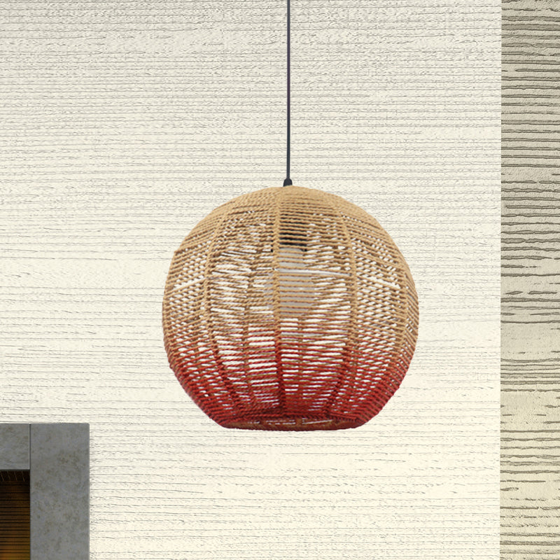 Globe / Elliptical / Barrel / Dome Pendant Lamp Corde paille chinoise 1 ampoule rouge / bleu Lumière suspendue pour le restaurant de la chambre à coucher