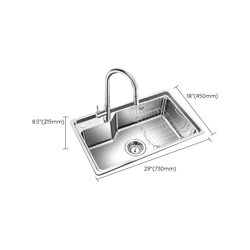 Contemporary Style Kitchen Sink Stainless Steel 2 Holes Drop-In Kitchen Sink