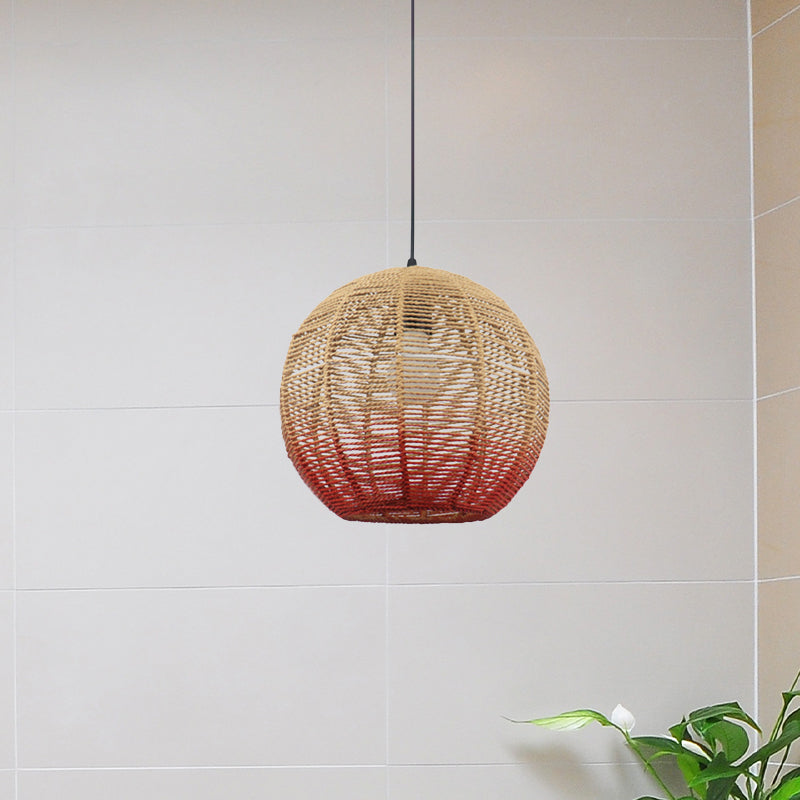 Globe / Elliptical / Barrel / Dome Pendant Lamp Corde paille chinoise 1 ampoule rouge / bleu Lumière suspendue pour le restaurant de la chambre à coucher