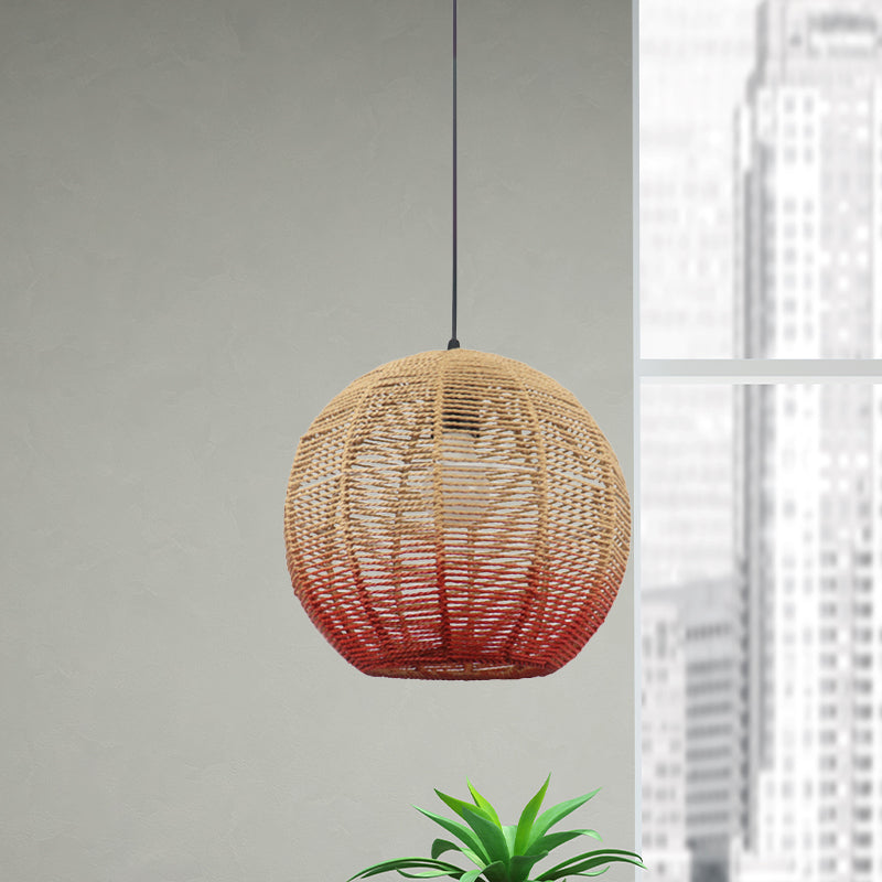 Globe / Elliptical / Barrel / Dome Pendant Lamp Corde paille chinoise 1 ampoule rouge / bleu Lumière suspendue pour le restaurant de la chambre à coucher