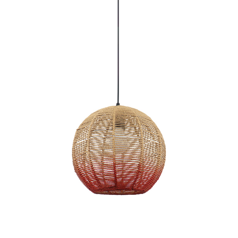 Globe / Elliptical / Barrel / Dome Pendant Lamp Corde paille chinoise 1 ampoule rouge / bleu Lumière suspendue pour le restaurant de la chambre à coucher