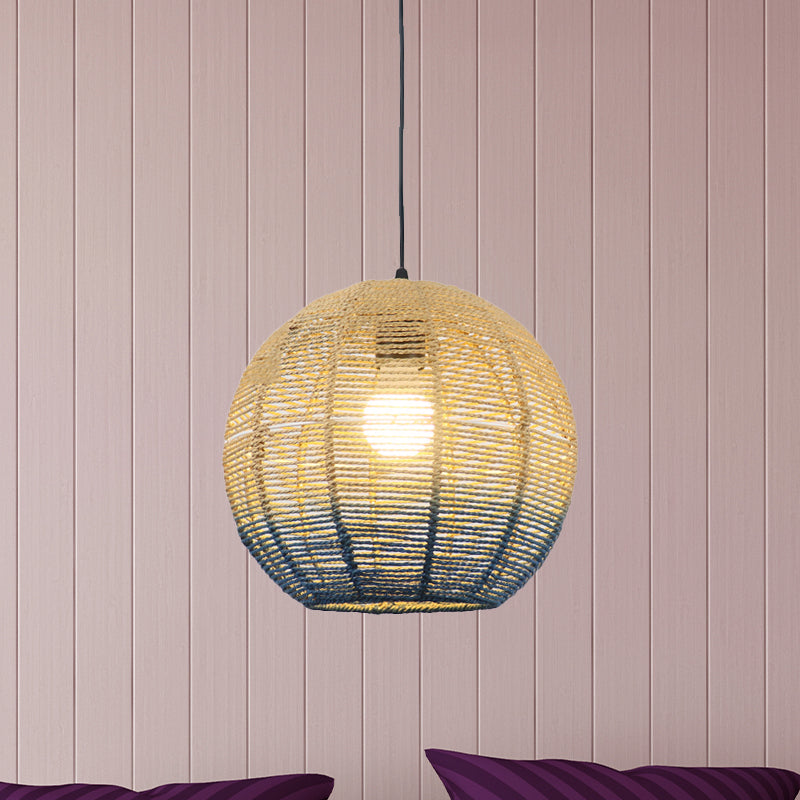 Globe / Elliptical / Barrel / Dome Pendant Lamp Corde paille chinoise 1 ampoule rouge / bleu Lumière suspendue pour le restaurant de la chambre à coucher