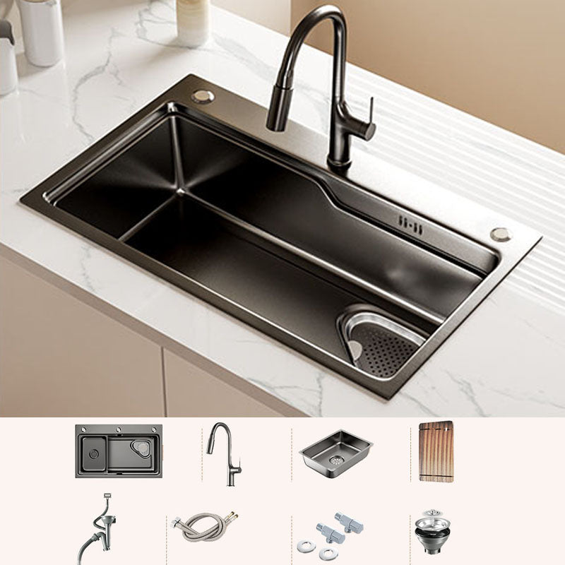 Contemporary Style Kitchen Sink Stainless Steel 3 Holes Drop-In Kitchen Sink