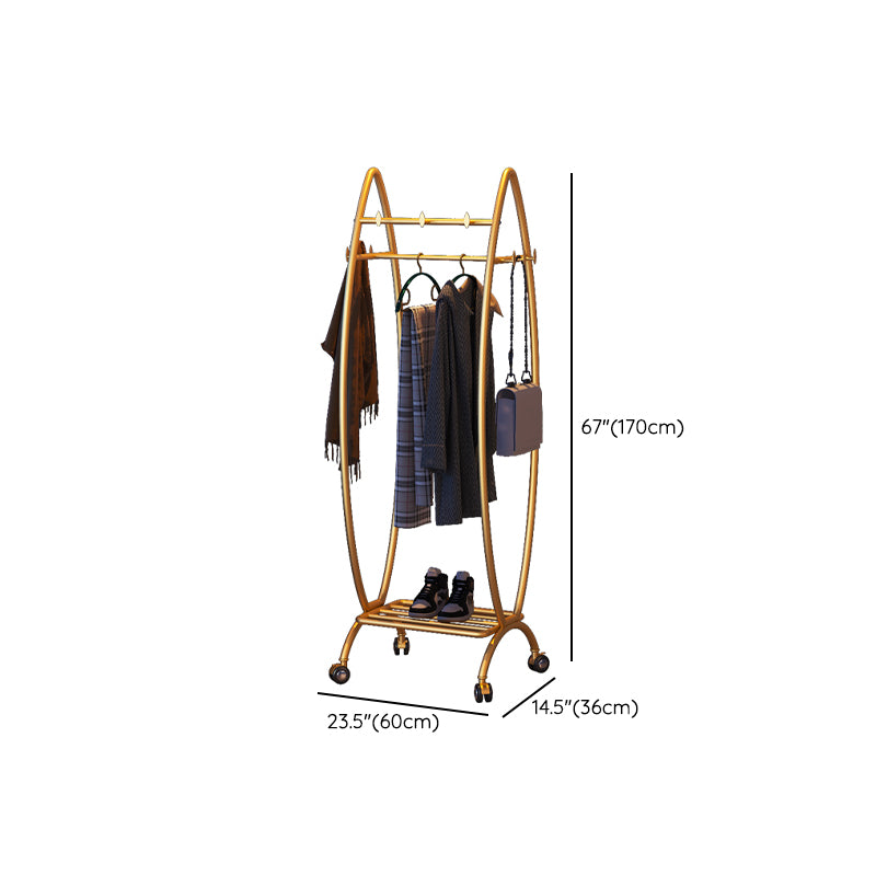 Modern Hanger Free Standing Golden Metal Coat Rack with Storage Shelves