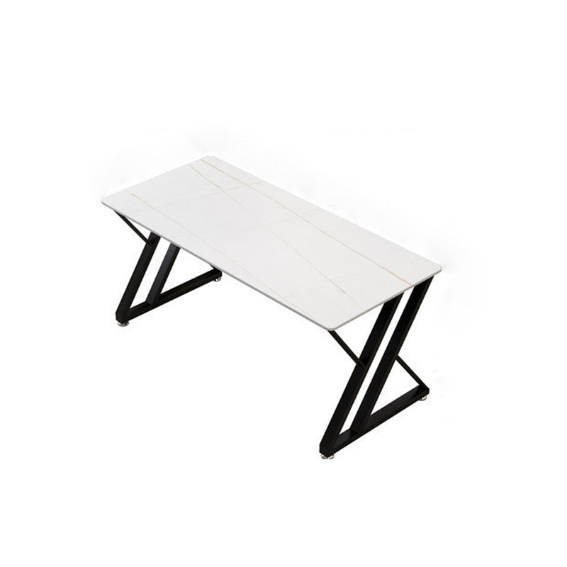 Trestle White Office Desk Contemporary Iron and Stone Writing Desk