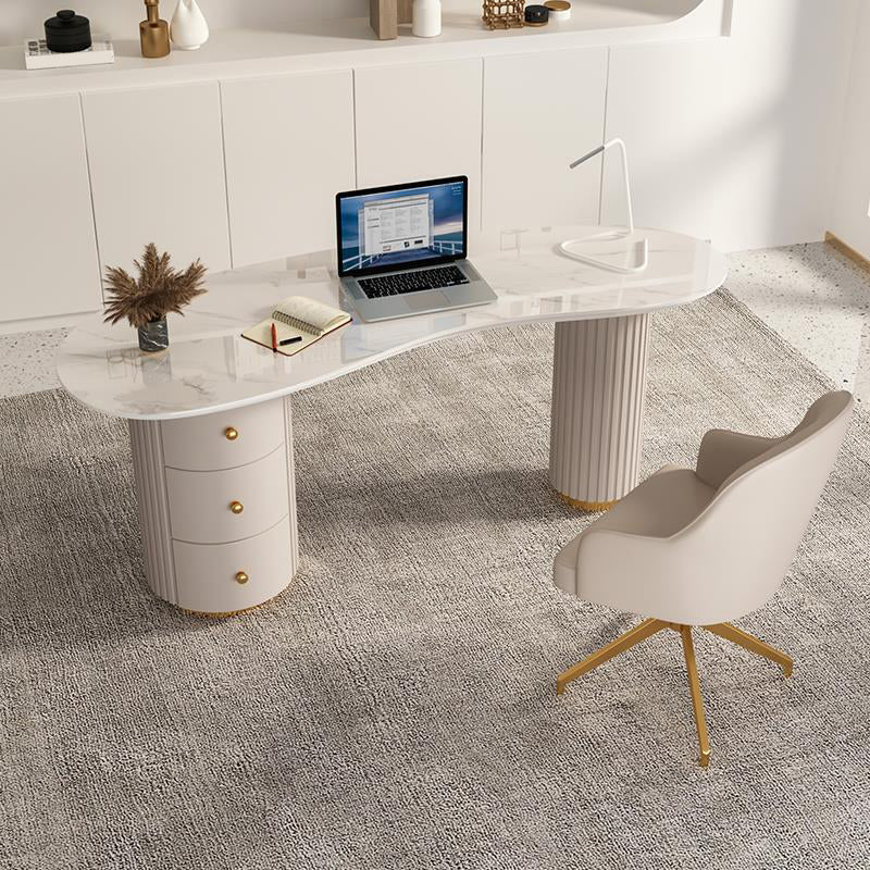 23" Wide Glam Executive Desk White 3-drawer Office Desk with Metal Legs