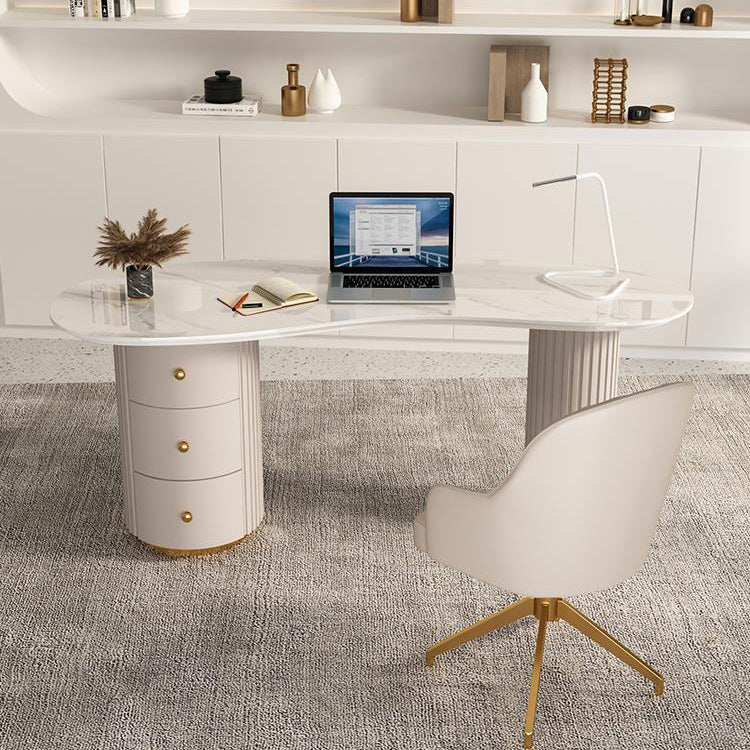 23" Wide Glam Executive Desk White 3-drawer Office Desk with Metal Legs