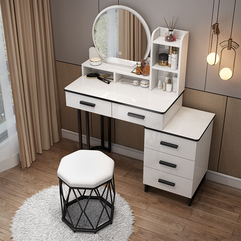 White Mirrored Vanity Bedroom Make-up Vanity Table Set with 5 Drawers