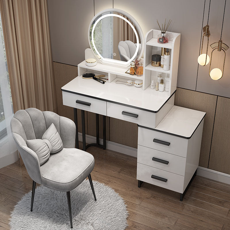 White Mirrored Vanity Bedroom Make-up Vanity Table Set with 5 Drawers