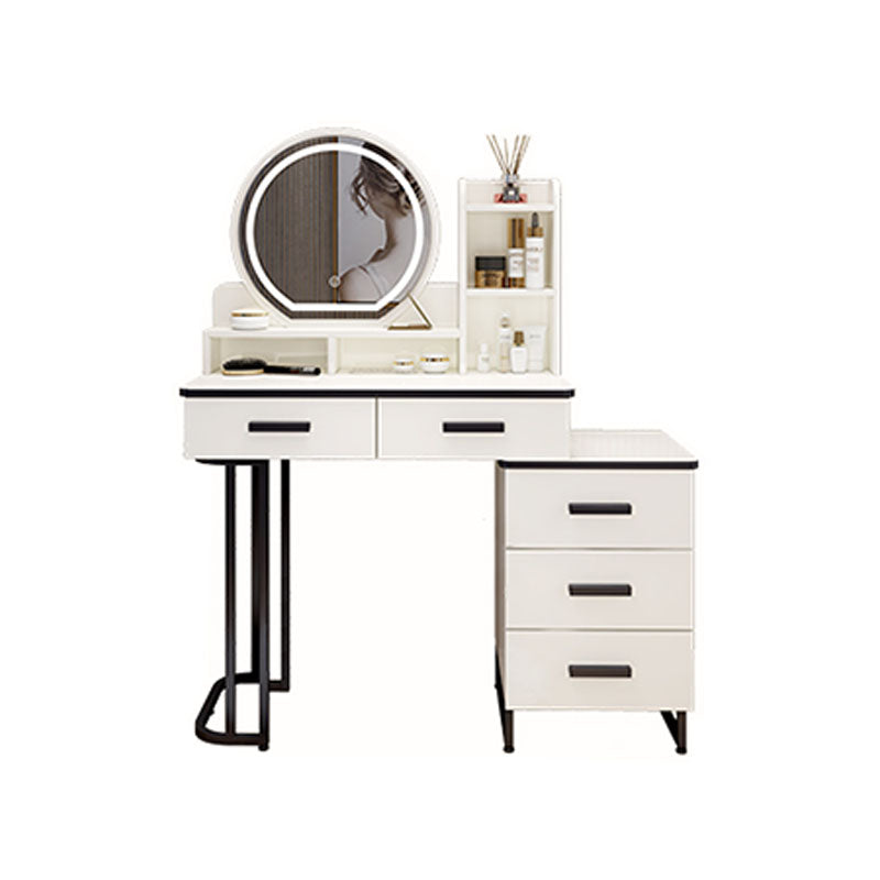 White Mirrored Vanity Bedroom Make-up Vanity Table Set with 5 Drawers