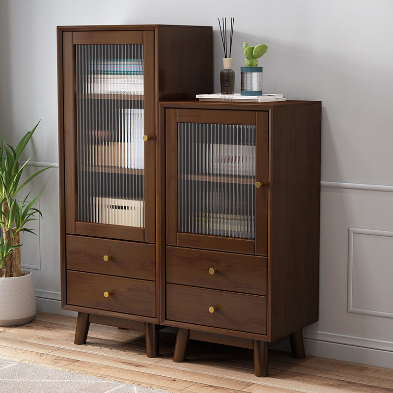 Mid-Century Modern Rubberwood Accent Cabinet with Glass Door